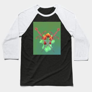 Fiery Pastel Green Edgy Butterfly Knives Poppy Peony Goth Punk Art Baseball T-Shirt